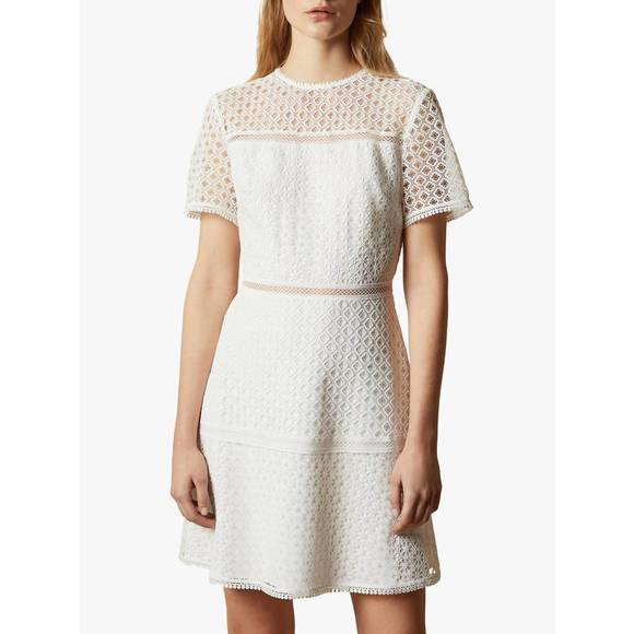 NEW TED BAKER allara short sleeve lace mini dress in ivory